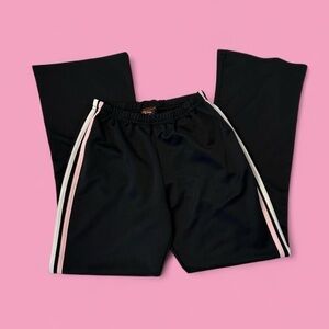 Vintage Y2K Black Wide Leg Track Pants w White & Pink Stripes by Sport Vision
